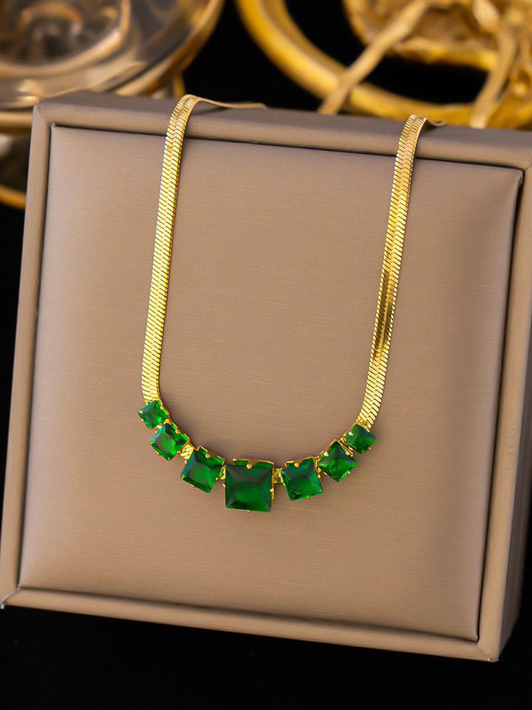 gold plated stainless steel cubic zirconia necklace
