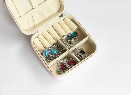 4 Oxidised earrings leather box